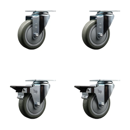 Service Caster 4'' Gray Poly Wheel Swivel Top Plate Caster Set with 2 Posi Brakes, 4PK SCC-20S414-PPUB-2-PLB-2